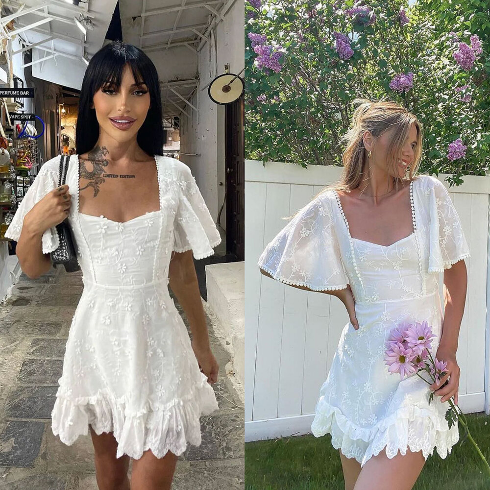 SHOWPO Fancy A Spritz Mini Dress White Floral Embroidery Cotton NWT Size US 4